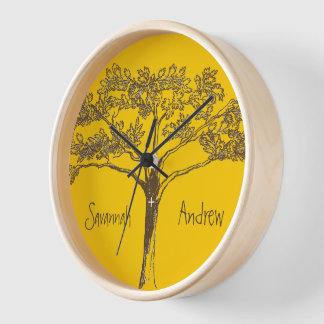 Personalized Mustard Yellow Vintage Tree Clock