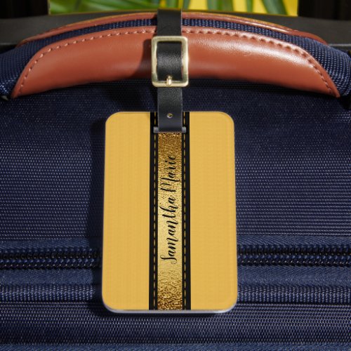 Personalized Mustard Yellow with Black and Gold Luggage Tag