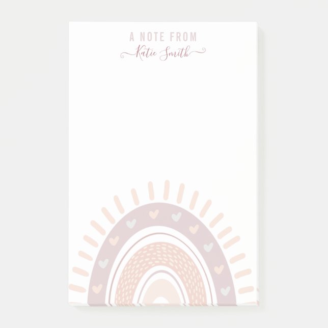 Personalized Mute Pink Boho Rainbow Calligraphy Post-it Notes (Front)