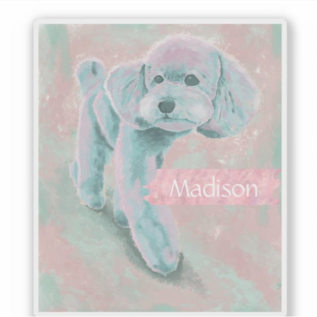 Personalized Muted Pastel Poodle Illustration Sticker (Front)