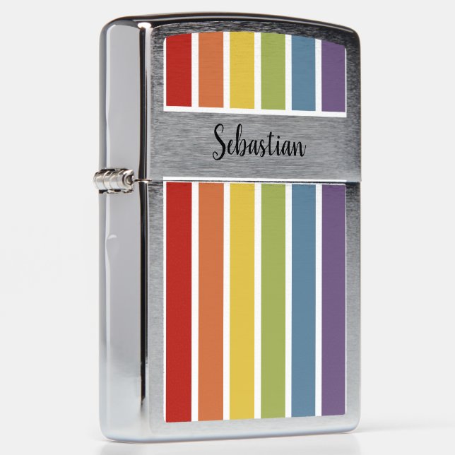 Personalized Muted Retro Color Rainbow Zippo Lighter (Right)