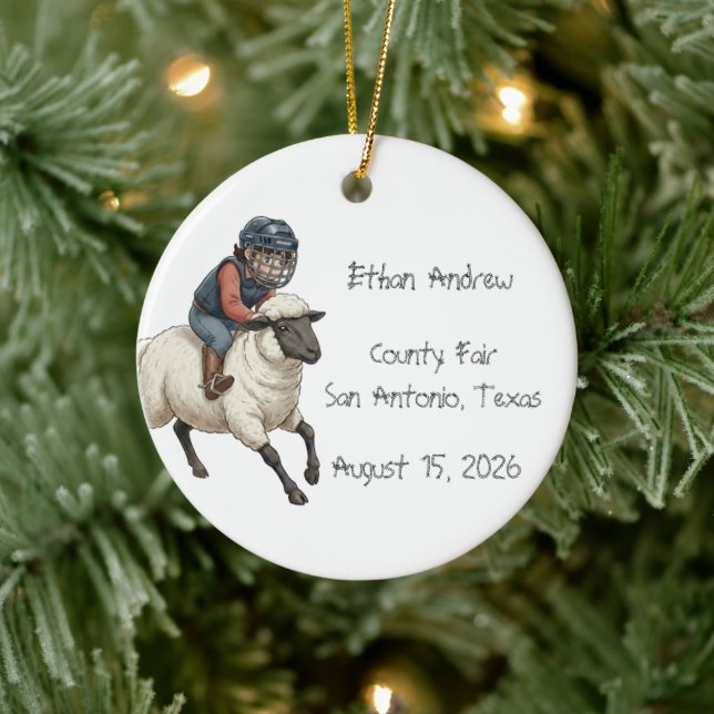 Personalized Mutton Bustin Boy  Ceramic Ornament (Tree)