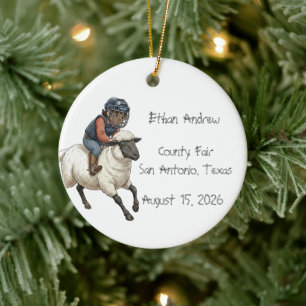Personalized Mutton Bustin Rodeo Boy  Ceramic Ornament