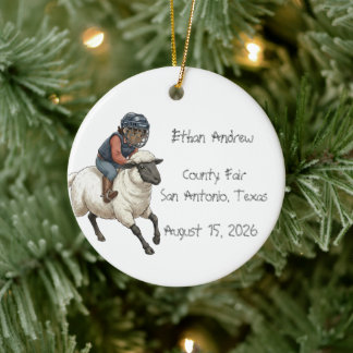 Personalized Mutton Bustin Rodeo Boy Ceramic Ornament