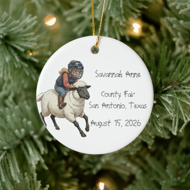 Personalized Mutton Bustin Rodeo Girls Ceramic Ornament (Tree)