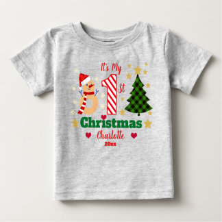 Personalized My 1st Christmas Snowman Candy Cane Baby T-Shirt
