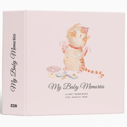 Personalized My Baby Memories Princess Kitten Lili 3 Ring Binder