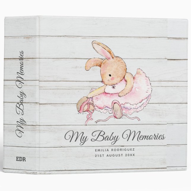 Personalized MY BABY MEMORIES - Rabbit Ballerina 3 Ring Binder (Front/Spine)