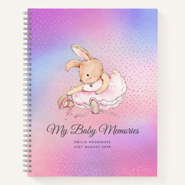Personalized MY BABY MEMORIES - Rabbit Ballerina Notebook (Front)