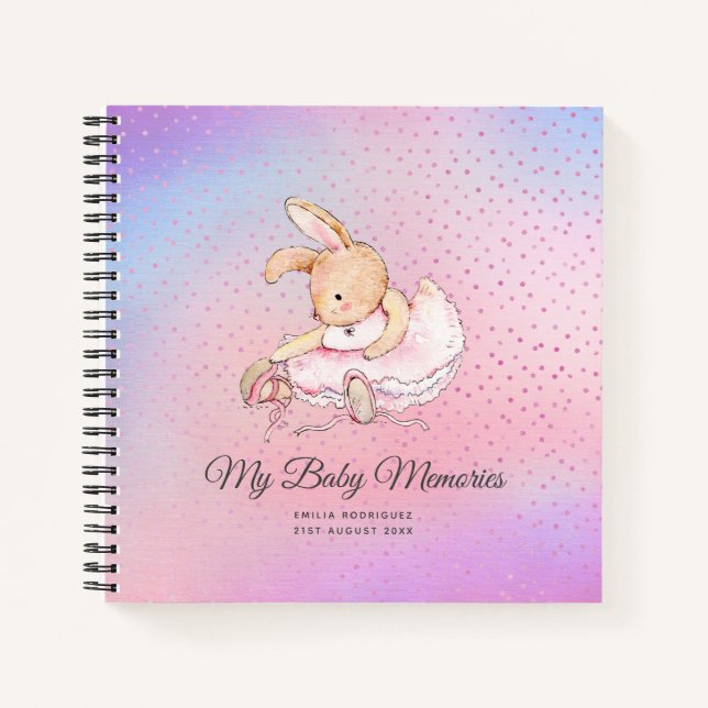 Personalized MY BABY MEMORIES - Rabbit Ballerina Notebook (Front)