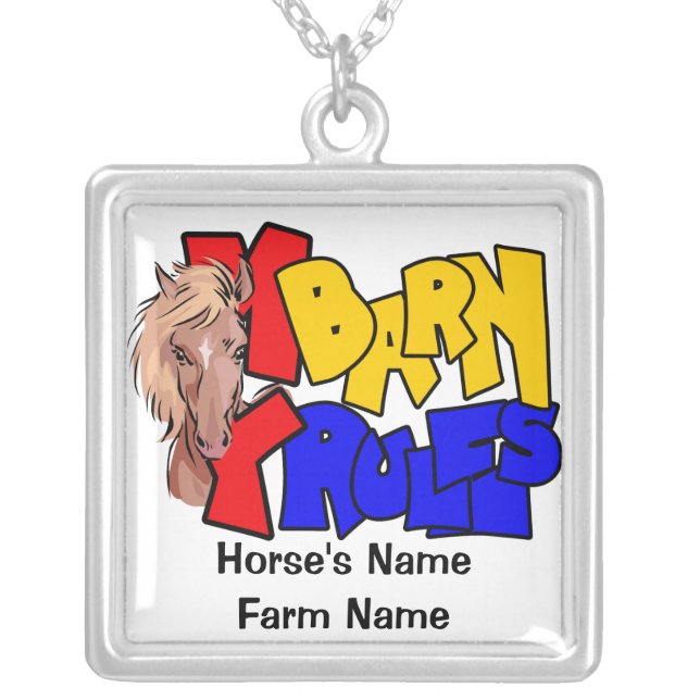 Personalized My Barn My Rules Horse Necklace (Front)