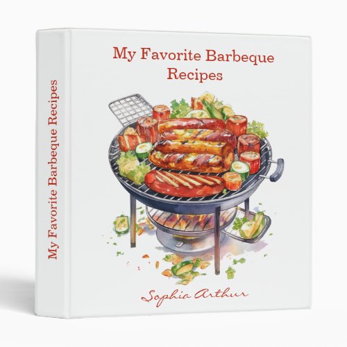 Personalized My Favorite Barbeque Recipes 3 Ring Binder