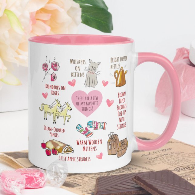 Personalized My Favorite Things Hand-Illustrated Mug (Add your own personalized text to this hand-illustrated "My Favorite Things" Valentine's mug.)