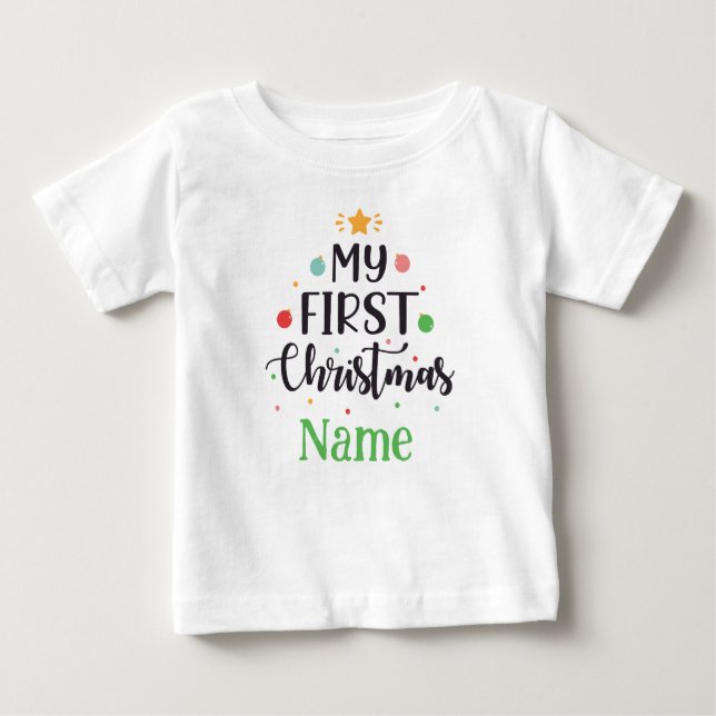Personalized My First Christmas Cute Baby Bodysuit (Front)