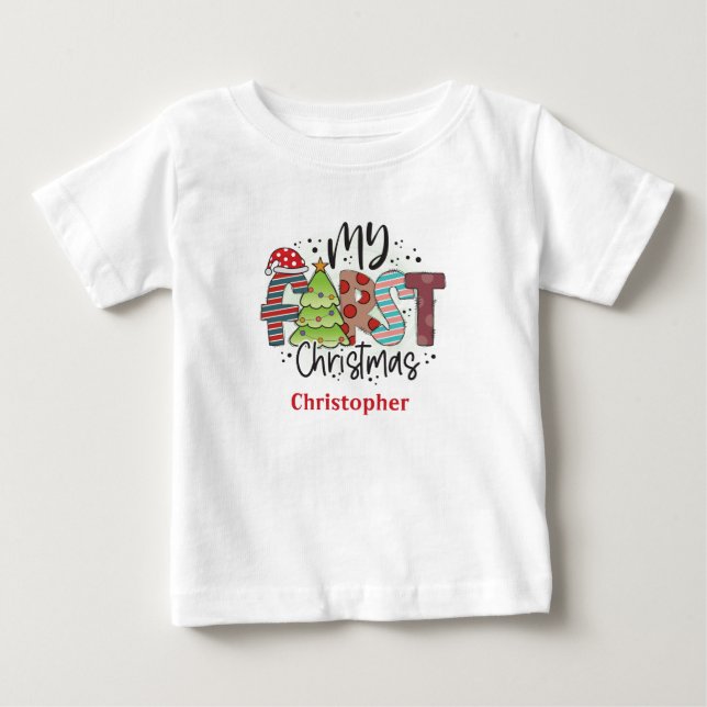 Personalized My First Christmas Gift Baby T-Shirt (Front)