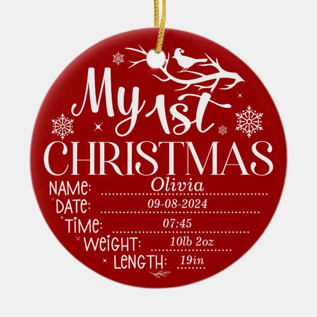 Personalized My First Christmas Keepsake Ceramic Ornament (Front)