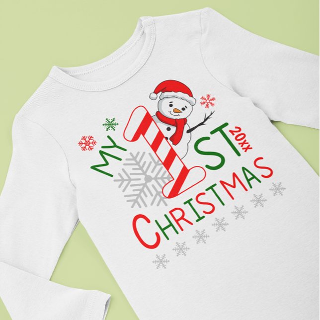 Personalized My First Christmas Outfit Snowman  Baby Bodysuit (Personalized My First Christmas Outfit Snowman Baby Bodysuit)