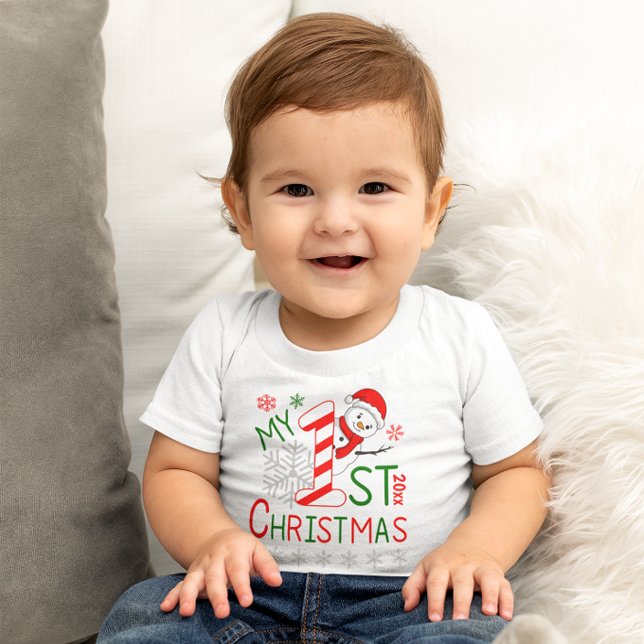 Personalized My First Christmas Outfit Snowman  Baby T-Shirt (Personalized My First Christmas Outfit Snowman Baby T-Shirt)