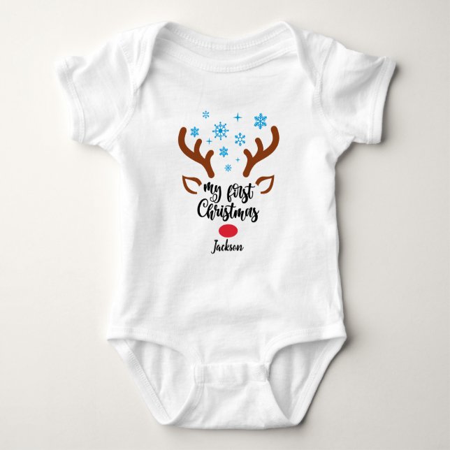 Personalized My First Christmas reindeer Baby Body Bodysuit (Front)