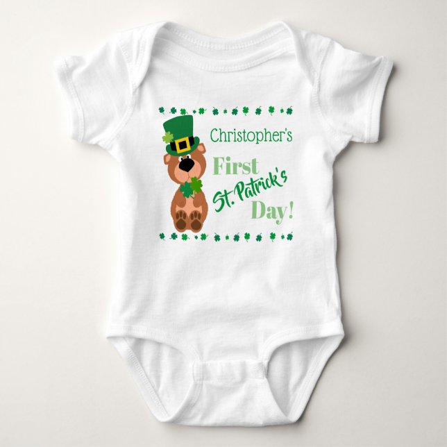 Personalized My First St Patricks Day Bear Baby Bodysuit (Front)