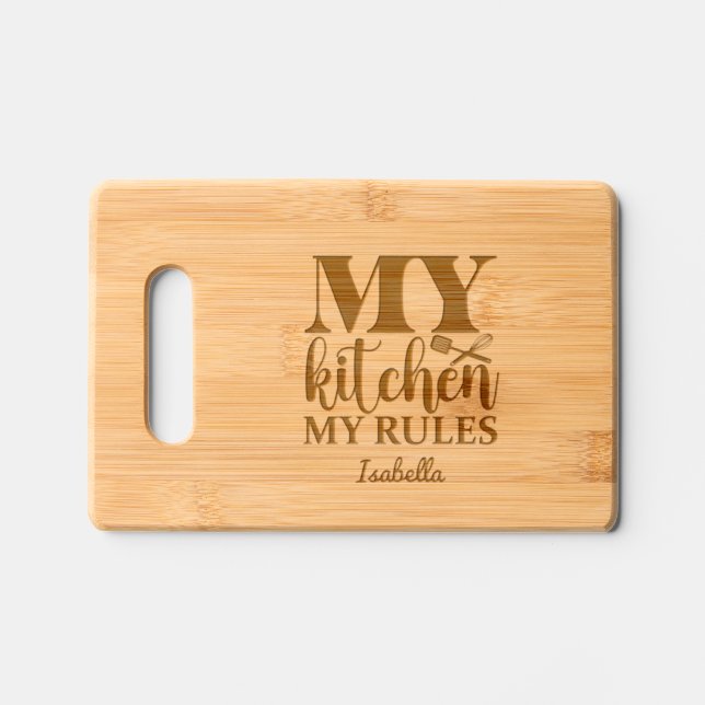 Personalized My Kitchen My Rules Engraved Cutting Board (Front)