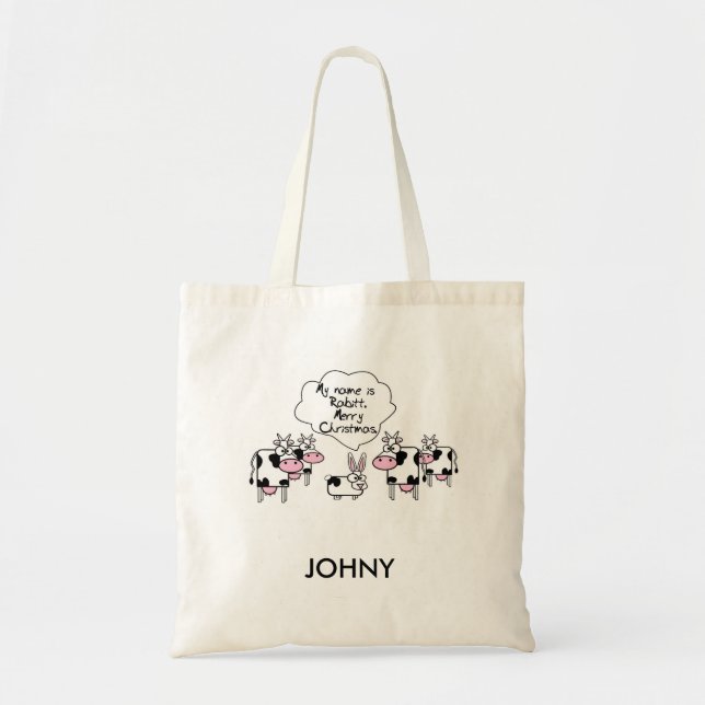 Personalized My Name is Rabbit Merry Christmas Tote Bag (Front)