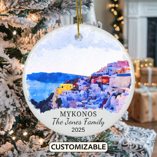 Personalized Mykonos Ornament, Greece Ceramic Ornament
