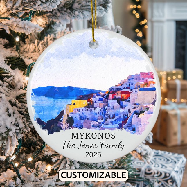 Personalized Mykonos Ornament, Greece Ceramic Ornament (Creator Uploaded)
