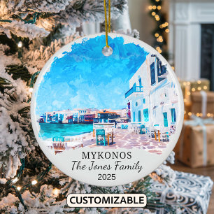 Personalized Mykonos Ornament, Greece Ceramic Ornament