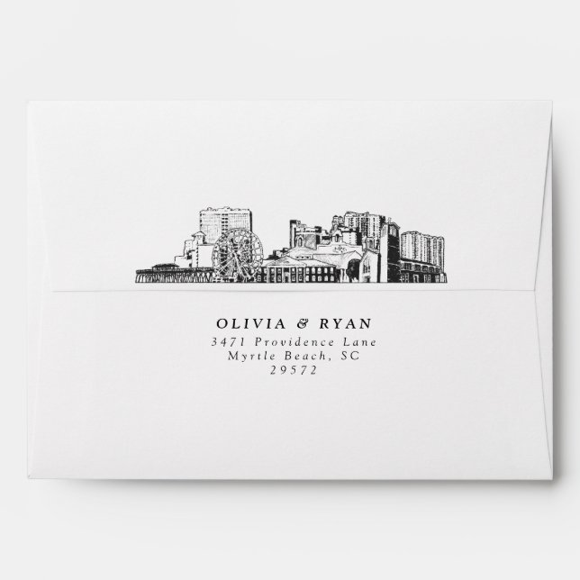 Personalized Myrtle Beach Skyline Sketch Envelope (Back (Top Flap))