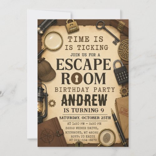 Personalized Mystery Escape Room Birthday party Invitation