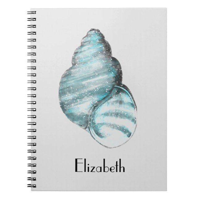 Personalized Mystic Blue Seashell Notebook (Front)