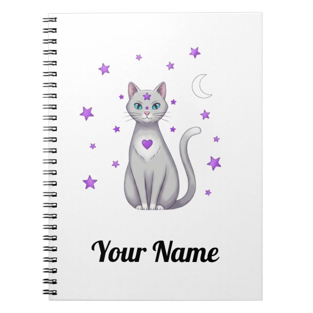 Personalized Mystic Gray Cat Notebook (Front)