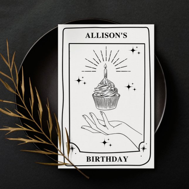 Personalized Mystical Black White Tarot Birthday   Card (Creator Uploaded)