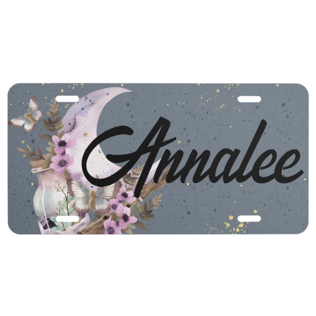 Personalized Mystical Boho Lavender Anemone Moon  License Plate (Front)