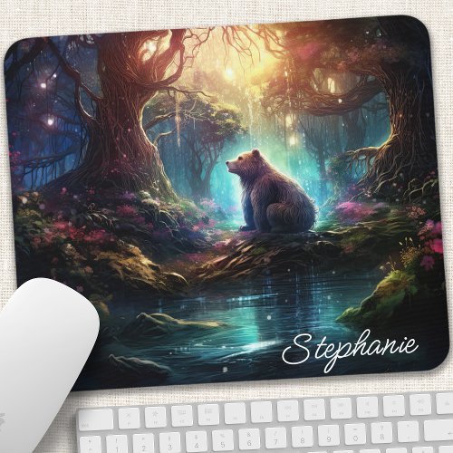 Personalized Mystical Forest Bear  Mouse Pad