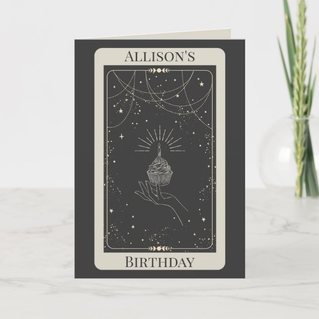 Personalized Mystical Navy Tarot Fortune Birthday  Card (Front)