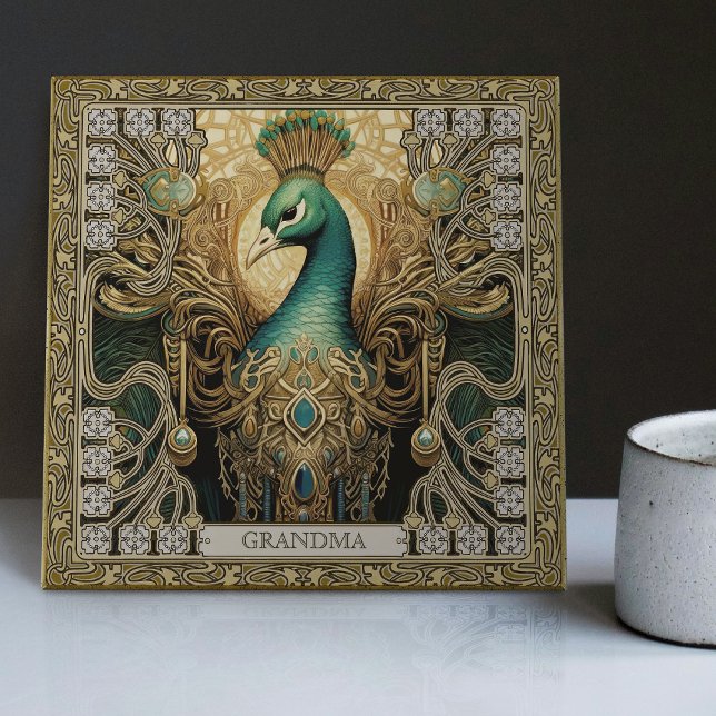 Personalized Mystical Peacock Jeweled Splendor Ceramic Tile (Creator Uploaded)