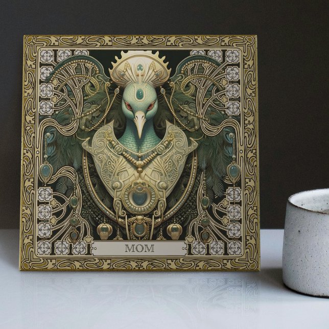 Personalized Mystical Peacock Jeweled Splendor Ceramic Tile (Creator Uploaded)