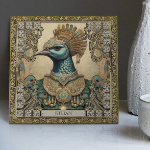 Personalized Mystical Peacock Jeweled Splendor Ceramic Tile