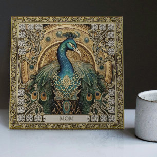 Personalized Mystical Peacock Jeweled Splendor Ceramic Tile