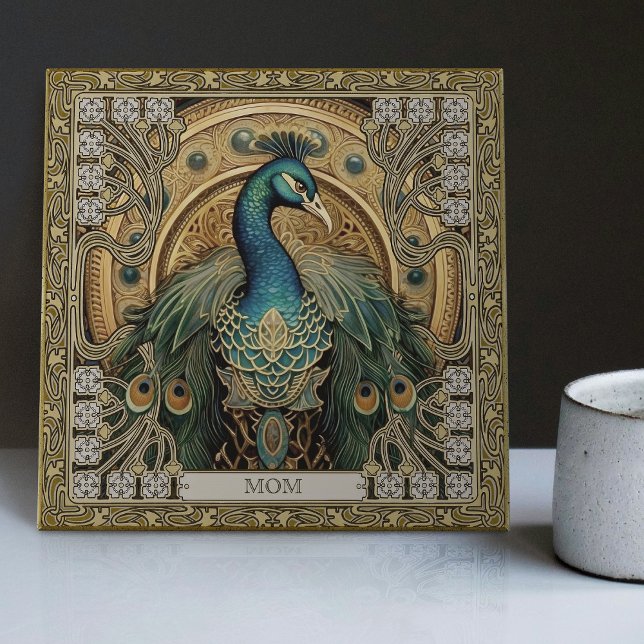 Personalized Mystical Peacock Jeweled Splendor Ceramic Tile (Creator Uploaded)