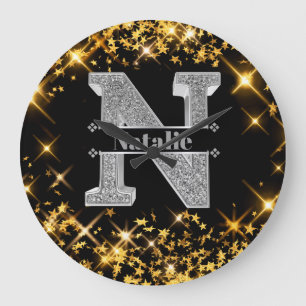 Personalized N Initial Silver Monogram Your Name Large Clock
