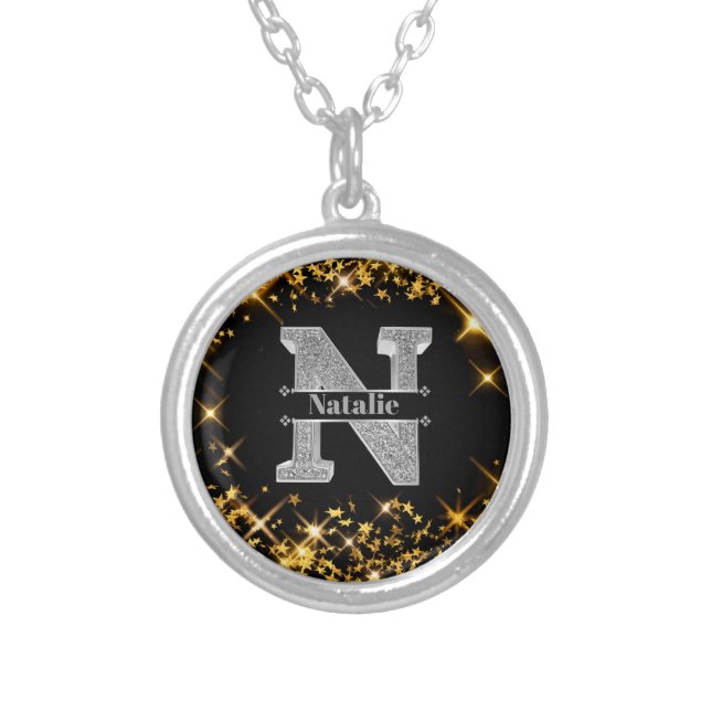  Personalized N Initial Silver Monogram Your Name Plated Necklace (Front)