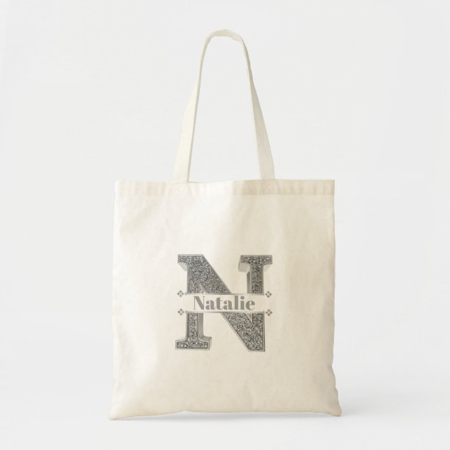 Personalized N Initial Silver Monogram Your Name Tote Bag (Front)
