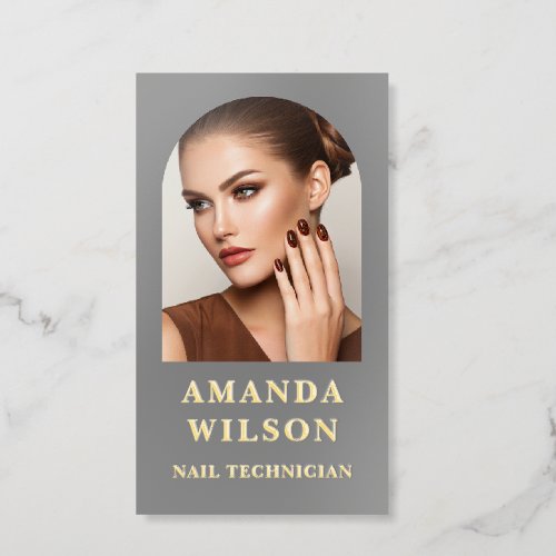 Personalized Nail Technician Photo Rose Gold Foil Business Cards