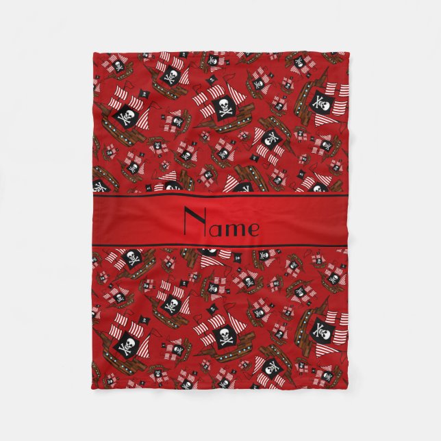 Personalized nam red pirate ships fleece blanket (Front)