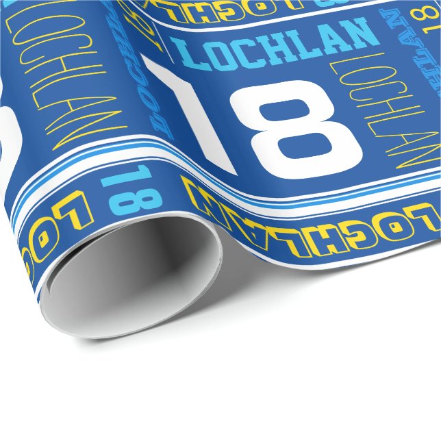 Personalized name 18th birthday sport wrap wrapping paper (Roll Corner)