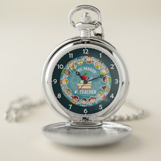 Personalized NAME #1 Best School Teacher Memory Pocket Watch (Inside)