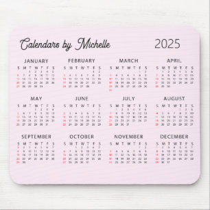 Personalized Name 2025 Calendar Pink custom Mouse Pad